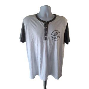 Express Mens TShirt XL White Gray Henley Short Sleeve Logo Gorpcore Classicore